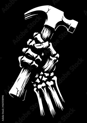 Skeleton hand holding a hammer