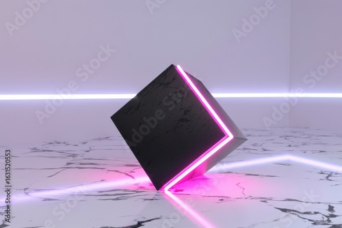 Abstract Glowing Cube Modern Art Neon Light Photography Geometric Shapes Minimalist Design Creative Concept Futuristic