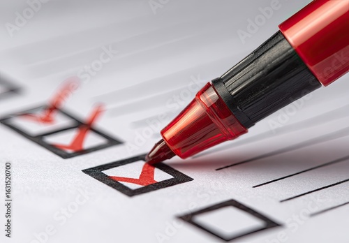 Red pen marking a checklist box