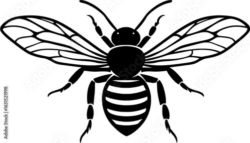 Stylized black and white bee icon with outlined wings and striped body