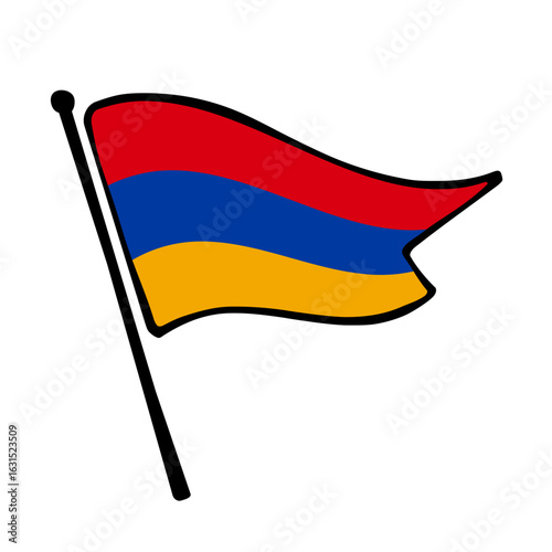 Flag of Armenia. Armenia flag vector illustration icon design in the hand-drawn style. Fluttering flagpole flag.