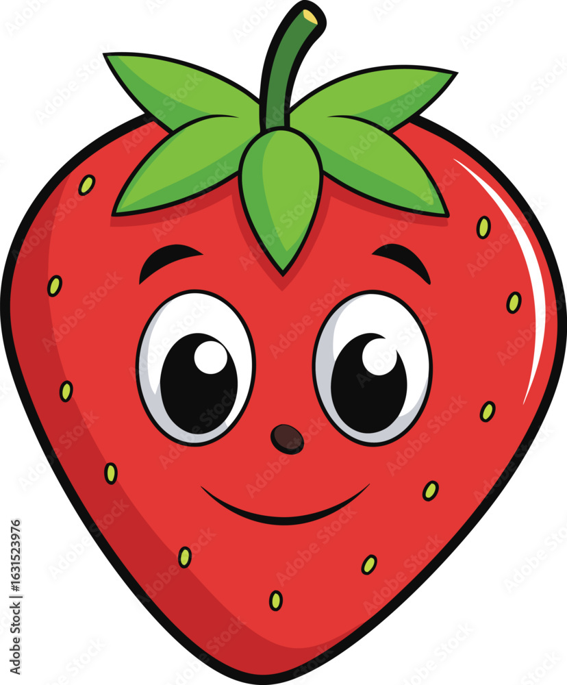 Fototapeta premium Happy red strawberry fruit character with green leaves style vector illustration EPS file download