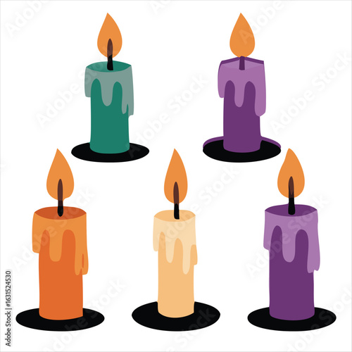 Colorful Dripping Candles Illustration with Flames – Decorative Candle Art Design

