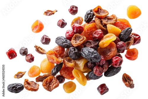Falling dried fruits isolated on white background
