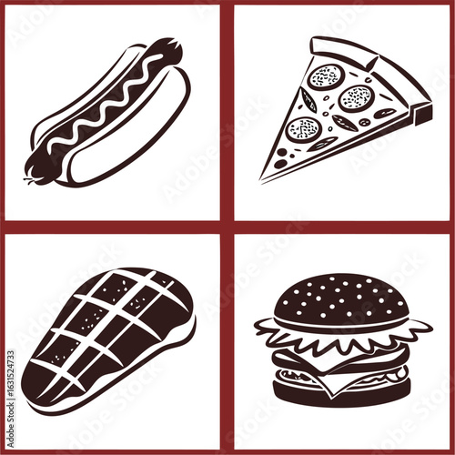 Hot dog pizza burger steak icons food style vector illustration EPS file download


