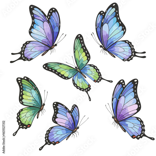 Watercolor butterflies illustration featuring vibrant hues and delicate details for nature enthusiasts and art projects
