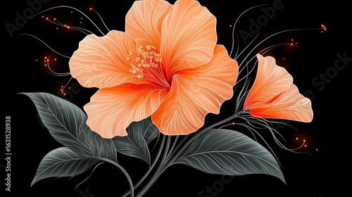 Stunning Floral Illustration of Intertwined Fire Patterns with Vibrant Colors and Delicate Details for Artistic Projects
