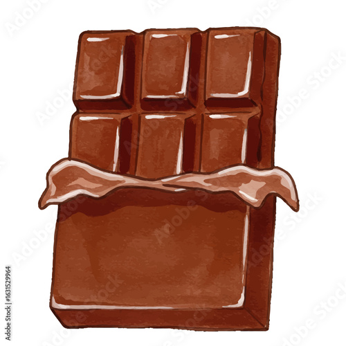 Delicious chocolate bar with a partially opened wrapper, showcasing rich, dark brown tones and tempting texture, perfect for dessert lovers