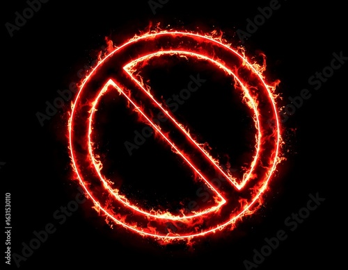 Fiery prohibition symbol on black background