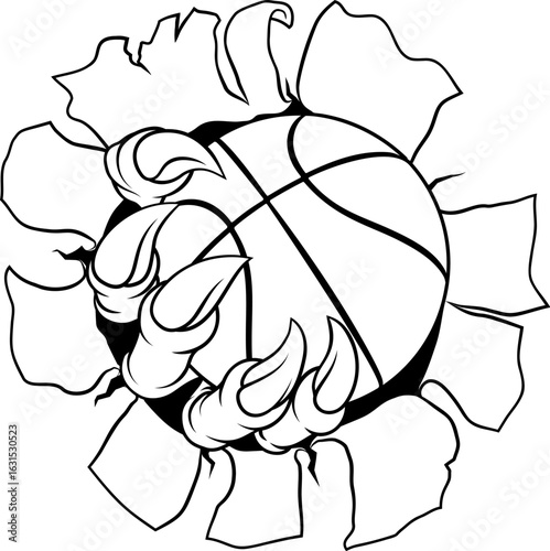 A basketball claw sports illustration of an eagle or animal monster hand holding ball