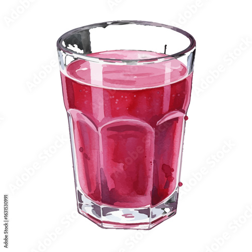 Watercolor Illustration of a Tall Glass Filled with Refreshing Red Liquid, Showcasing Artistic and Vibrant Drink Presentation
