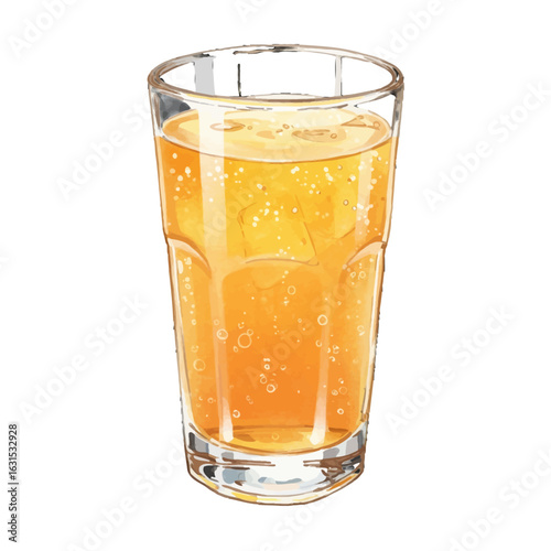 Refreshing orange beverage with ice cubes in a tall glass illustration showcasing a cool, inviting drink, perfect for a thirst-quenching moment and relaxation.