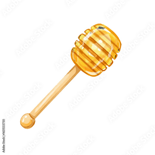 Watercolor Illustration of a Honey Dipper with Golden Honey, Perfect for Sweetening Food and Beverage Creations