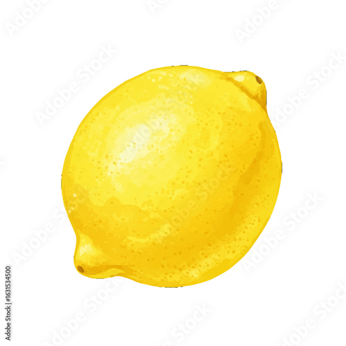 Vibrant lemon illustration showcasing a bright yellow citrus fruit with textured skin and a fresh, juicy appearance, perfect for summer themes and healthy eating designs