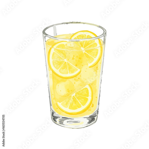 Refreshing lemonade with lemon slices in a glass illustration for summer refreshment, a thirst-quenching beverage in a watercolor style