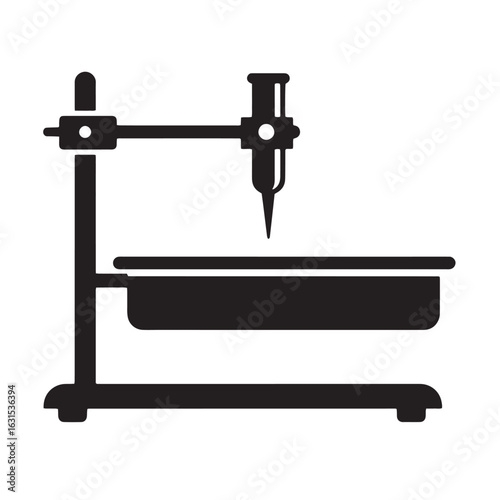 Simple black and white vector illustration of a laboratory titration device