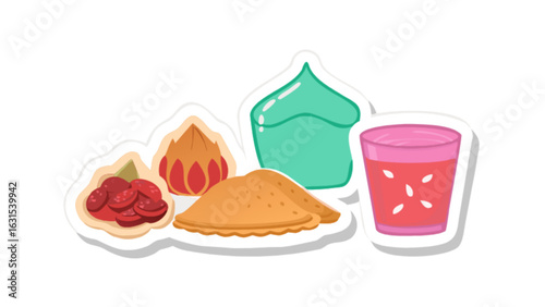 Illustration of indian food thali with sweets and drink for restaurant menu and recipe concept design
