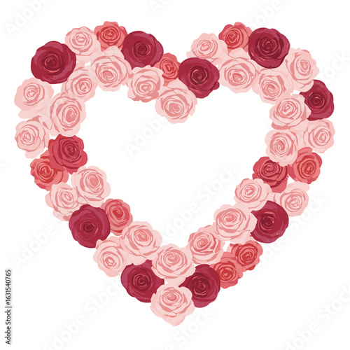 Heart shape made of pink and red roses conveys love and romance for Valentine's Day, anniversaries and special occasions.