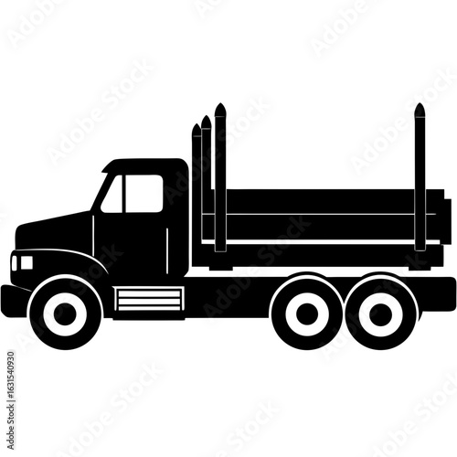 Logging truck carrying timber black silhouette vector illustration