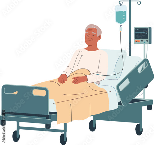 Old Patient Receiving Care in Hospital Bed Showing Strength and Emotion illustration isolated on transparent background