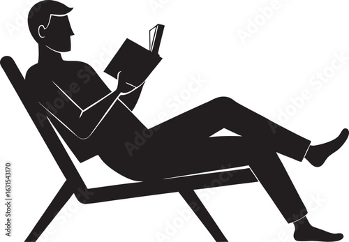 Silhouette of a Man Relaxing in a Lounge Chair Reading a Book