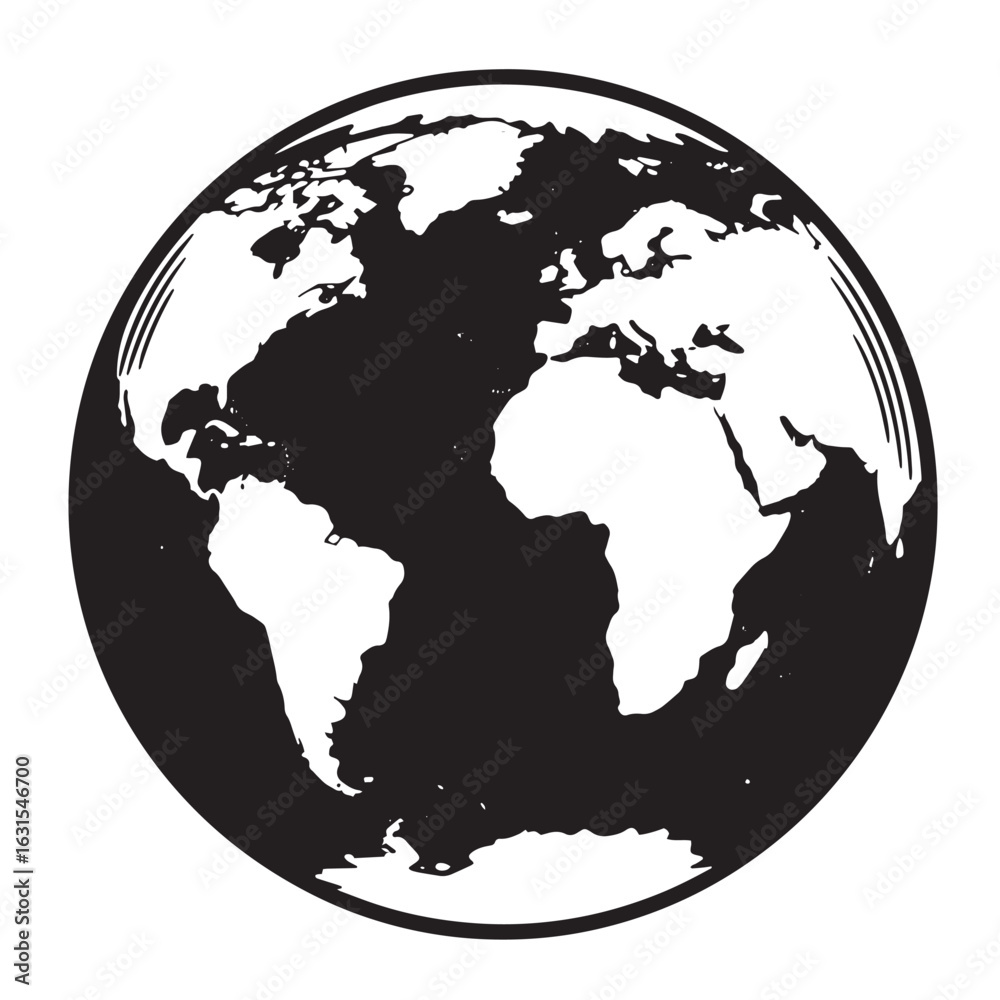 Obraz premium Black and white illustration of planet earth with continents displayed in vector style
