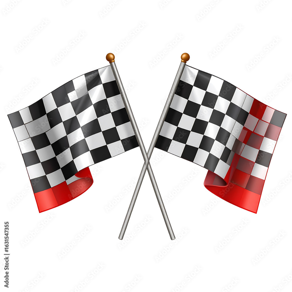 Fototapeta premium 2 racing flags, a checkered flag icon set isolated on a transparent background