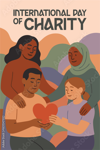 International Day of Charity Poster: Diverse group exchanging love and compassion on International Day of Charity, symbolizing unity and support