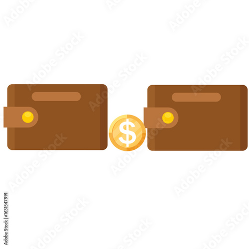 Monetary transaction. Money transfer from a wallet, vector illustration.