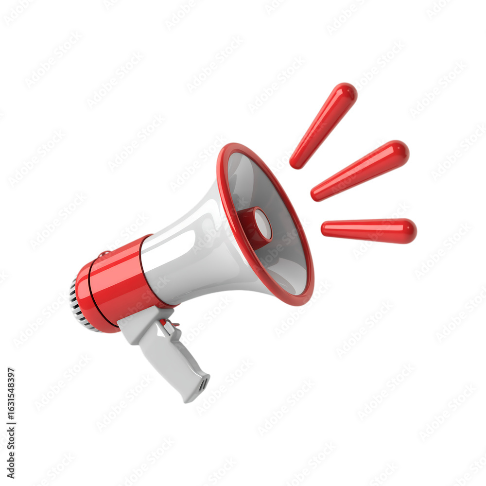 Naklejka premium Red and White Megaphone with Sound Waves on Black Background Communication Announcement Concept