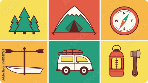3d icon of camping and outdoor adventure flat icons