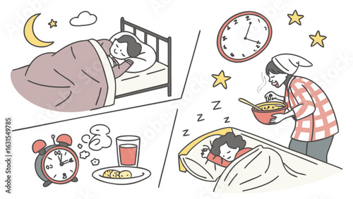 3d icon of person sleeping and eating at night