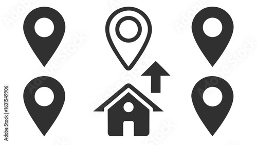 3d icon of map pins and house icon isolated on white background