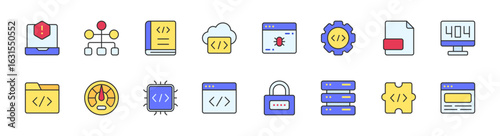 Set of Programming icons. 16 sets of Programming icons. Programming icons. Simple line color Programming icons
