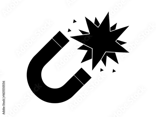 Magnet attracting star shape particles silhouette vector illustration