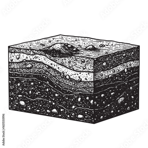 Detailed cross section illustration depicting geological stratification and rock layers in earth
