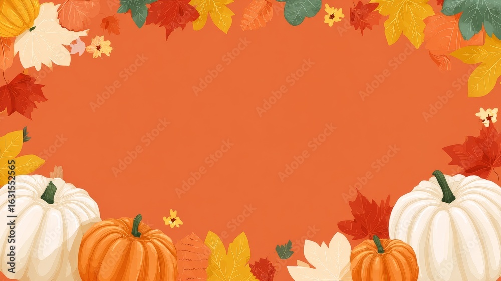 Naklejka premium orange background with pumpkins border