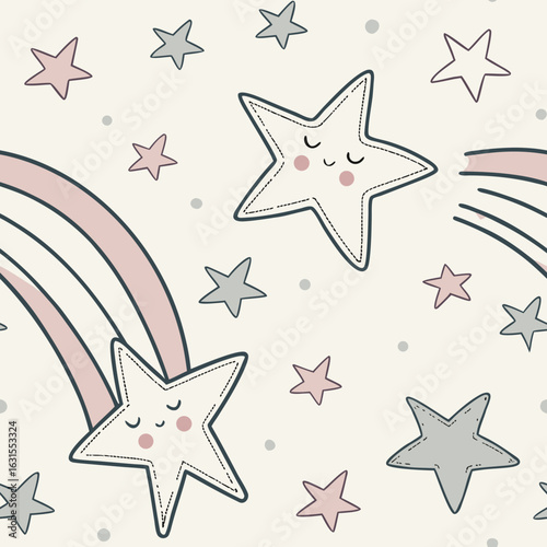 Cute Watercolor Stars Seamless Pattern – Delicate Childish Textile and Baby Wallpaper Design
