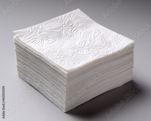 Piled White Tissue Napkins with Embossed Relief for Service - Fresh Stack of New Paper Napkins