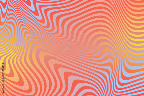 abstract orange, blue and yellow 1970s retro groovy gradient background with wavy lines and grainy texture