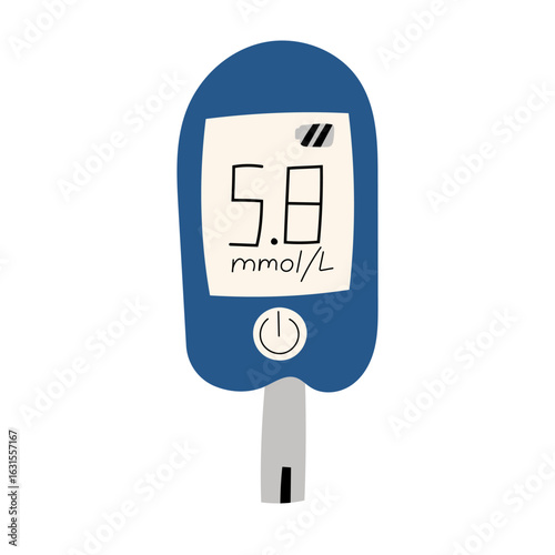 Compact flat illustration of a digital glucometer. Medical equipment for checking blood sugar levels at home. Medical Equipment for diabetes diagnosis.