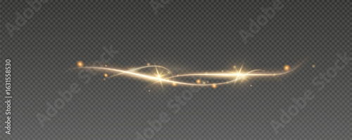 Fire trail wave, bright glow speed curve line. Glowing gold and white light stream, vector, png. Light curve line swirl effect.	
