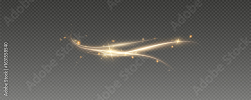 Fire trail wave, bright glow speed curve line. Glowing gold and white light stream, вектор, png. Light curve line swirl effect.	
