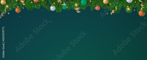 Christmas garland on a transparent background. Vector frame for banners, posters, cards. Christmas realistic winter theme, vector, png.	