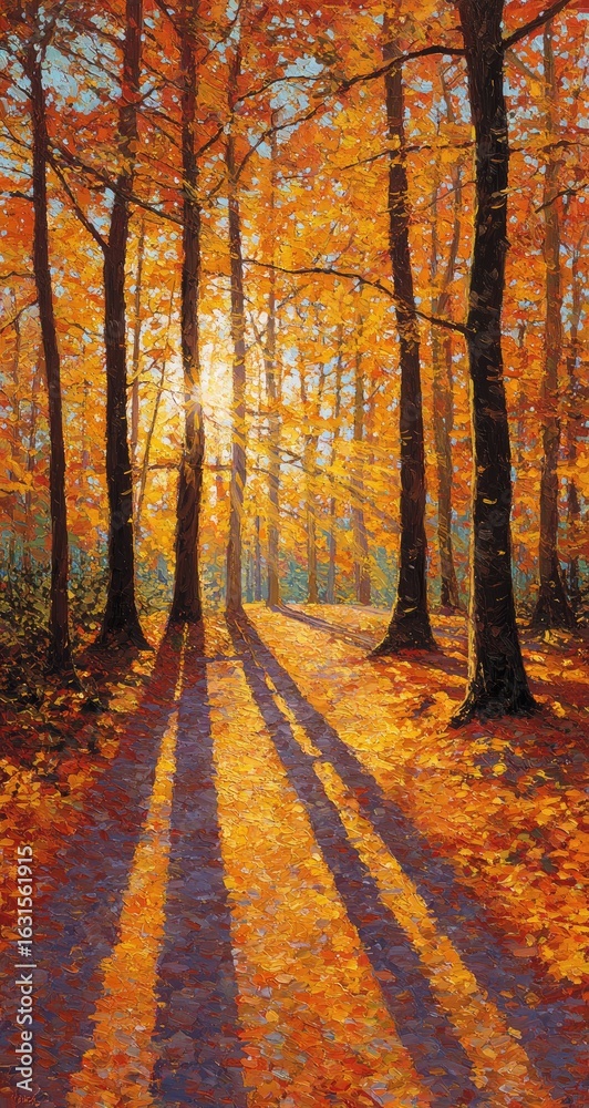 Obraz premium Autumn Sunlight Path in Woods