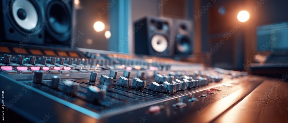 Fototapeta premium The audio mixer showcasing professional recording studio equipment and atmosphere.