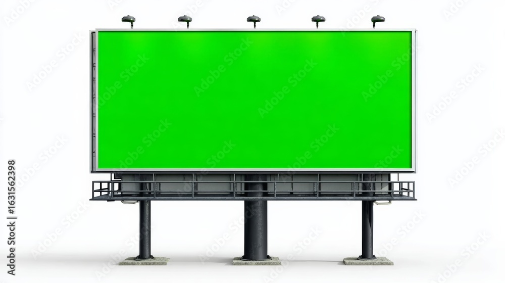 Obraz premium Green billboard with no writing on it. The billboard is tall and has a metal frame. The green color of the billboard gives a sense of freshness and vitality