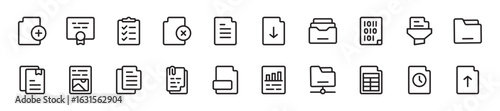 Set of Document icons. 20 sets of Document icons. Document icons. Simple line Document icons