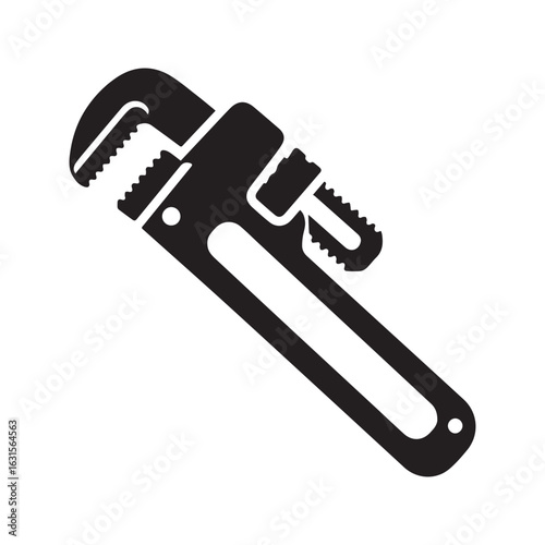 Pipe wrench icon silhouette. Adjustable plumbing spanner tool for repair and construction, vector illustration.
