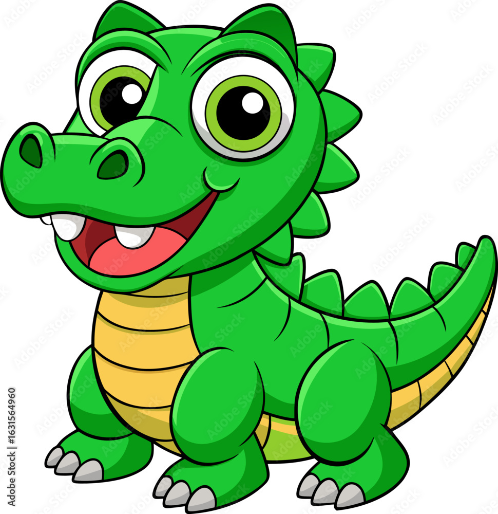 Fototapeta premium Cute cartoon baby alligator with big eyes and a friendly smile